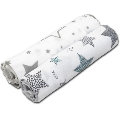 Set 2 paturici muselina 110x110 cm Kidizi All Mint Stars, 100% bumbac