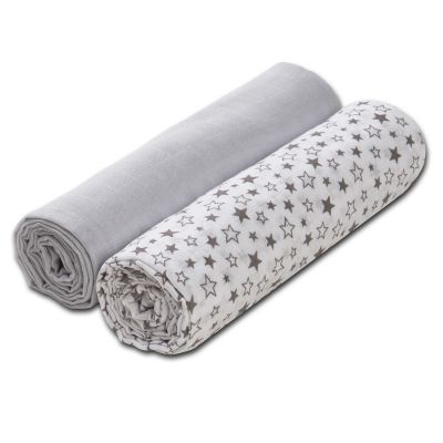 Set 2 paturici muselina 110x100 cm Kidizi Grey Stars, 100% bumbac