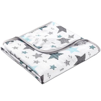 Paturica dubla de muselina XXL 120x120 cm Kidizi All Mint Stars, 100% bumbac