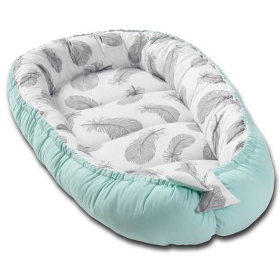 Cosulet bebelus pentru dormit Kidizi Baby Nest Cocoon 90x50 cm Mint Feathers