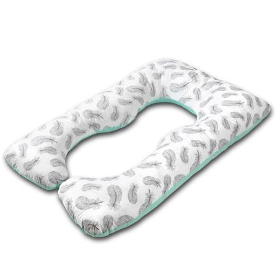 Perna multifunctionala gravide Kidizi Inga XXL Mint Feathers, husa bumbac detasabila