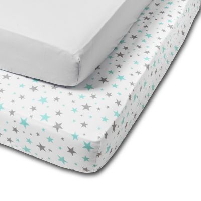 Set 2 cearceafuri din bumbac cu elastic  roata pentru patut 120x60 cm Kidizi Galaxy Mint