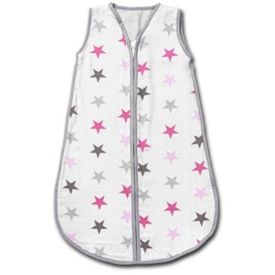 Sac de dormit copii de vara din muselina Kidizi Pink Stars 70 cm
