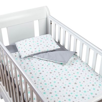 Set perna bebelus si plapumioara 100x75 cm din bumbac Kidizi Galaxy Mint