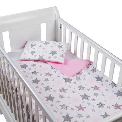 Set perna bebelus si plapumioara 100x75 cm din bumbac Kidizi Pink Stars
