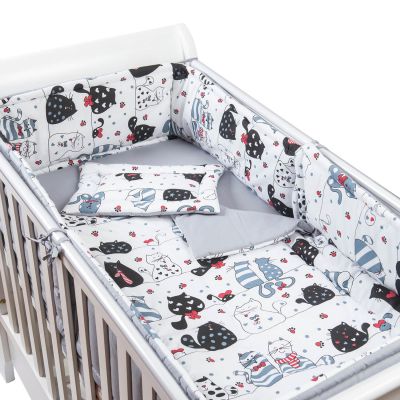 Set lenjerie 5 piese din bumbac Kidizi Happy Kitten, perna bebelus, plapumioara, aparatoare si cearceaf