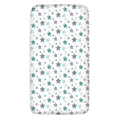Cearceaf din bumbac cu elastic roata pentru patut 120x60 cm Kidizi All mint stars