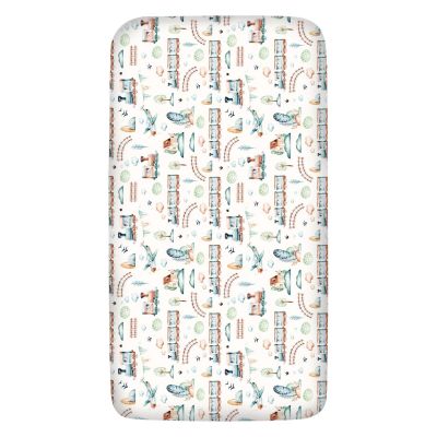 Cearceaf din bumbac cu elastic roata pentru patut 120x60 cm Kidizi Choo Choo