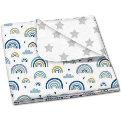 Paturica dubla din bumbac si flanel 100x75 cm Kidizi Grey Stars, 100% bumbac