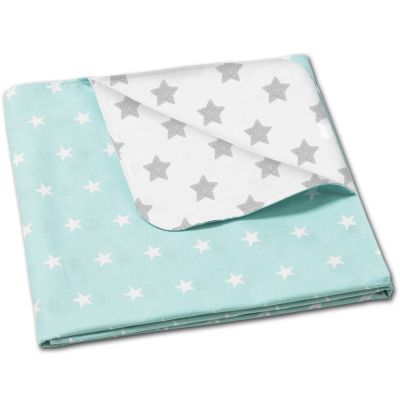 Paturica dubla din bumbac si flanel 100x75 cm Kidizi Mint Stars, 100% bumbac