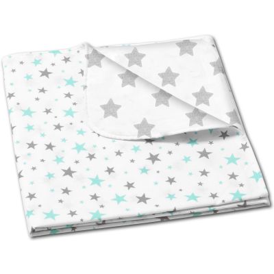 Paturica dubla din bumbac si flanel 100x75 cm Kidizi Galaxy Mint, 100% bumbac