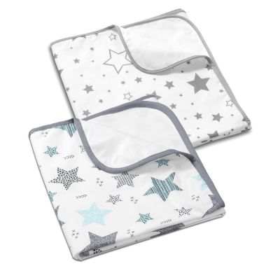 Set 2 aleze impermeabile refolosibile din bumbac 78x60 cm Kidizi All Mint Stars