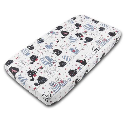 Cearceaf din bumbac cu elastic roata pentru patut 120x60 cm Kidizi Happy Kitten