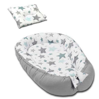 Cosulet bebelus pentru dormit Kidizi Baby Nest + pernuta plagiocefalie Kidizi All Mint Stars