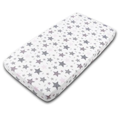 Cearceaf din bumbac cu elastic roata pentru patut 120x60 cm Kidizi Pink All Stars