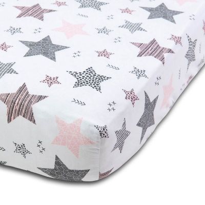Cearceaf din bumbac cu elastic roata pentru patut 140x70 cm Kidizi All Pink Stars