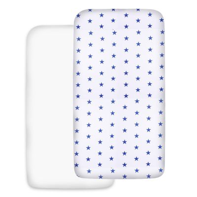Set 2 cearceafuri din bumbac cu elastic  roata pentru patut 140x70 cm Kidizi Dark Blue White
