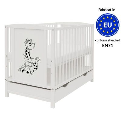 Patut din lemn masiv 120x60 cm Bria alb cu sertar