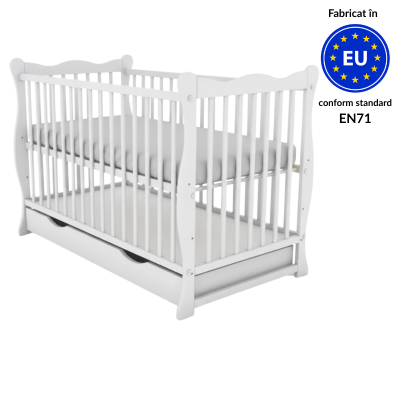 Patut din lemn masiv 120x60 cm Isla alb cu sertar