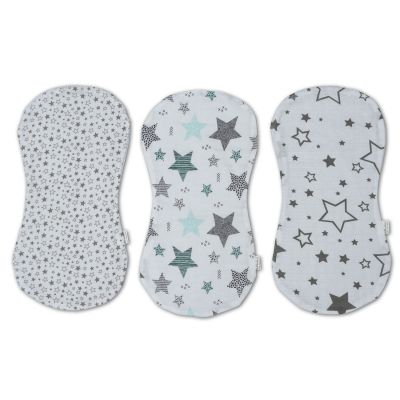 Set 3 protectii antiregurgitare duble din muselina si flanel Kidizi All Mint Stars