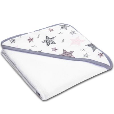 Prosop bebe din bumbac cu gluga 90x90 cm Kidizi All Pink Stars White