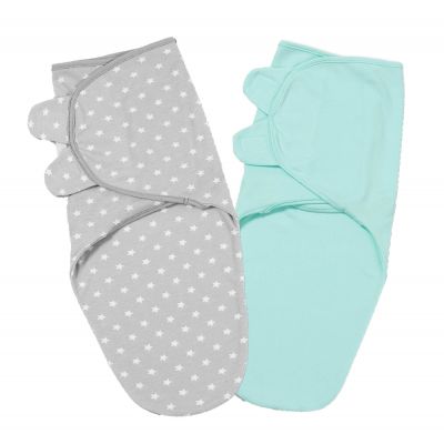 Set 2 sisteme de infasat reglabil 0-3 luni Kidizi Mint Grey Stars , bumbac 100%
