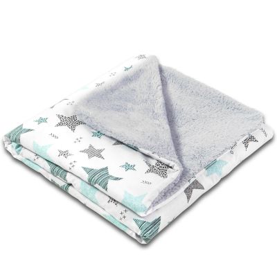 Paturica dubla pufoasa cu doua fete 100x160  cm Kidizi Fluffy XXL All Mint Stars