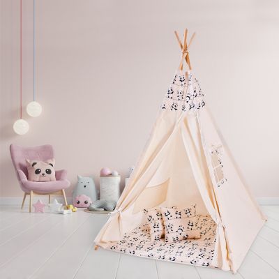 Cort copii stil indian Teepee Tent Kidizi Dancing Panda, include covoras gros si 2 perne