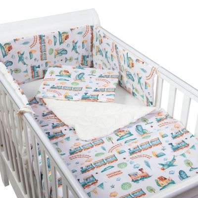 Set lenjerie matlasata 4 piese Kidizi Choo Choo, include perna, plapumioara, aparatoare si cearceaf