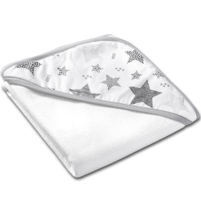 Prosop bebe din bumbac cu gluga 90x90 cm Kidizi Magic Grey Stars