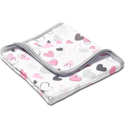 Paturica dubla de muselina 78x78 cm Kidizi Pink Hearts, 100% bumbac