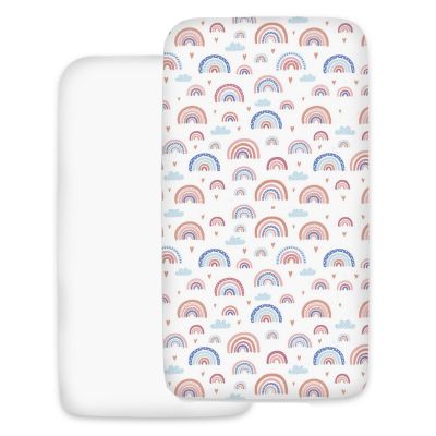 Set 2 cearceafuri din flanel cu elastic roata pentru patut 120x60 cm Kidizi Rainbow White
