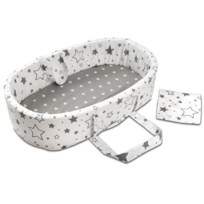 Cosulet bebelusi cu husa detasabila Kidizi Galaxy Grey, cearceaf pentru salteluta cadou