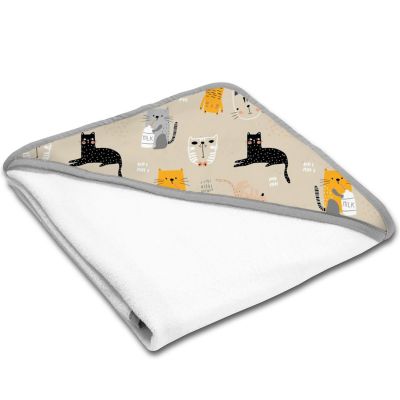 Prosop bebe din bumbac cu gluga 90x90 cm Kidizi Kitten Love