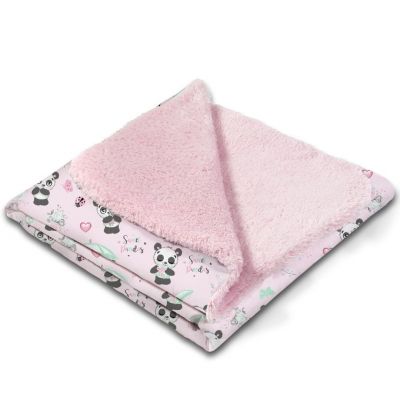 Paturica dubla pufoasa cu doua fete 100x78 cm Kidizi Fluffy Panda Friends