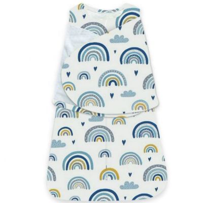 Sac de dormit bebelusi cu sistem de infasare Kidizi Blue Rainbow, 70 cm