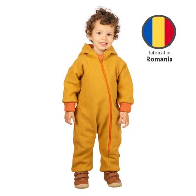 Salopeta overall din lana fiarta dublata cu bumbac, Kidizi Curry 2-3 ani, prevazuta cu gluga si mansete transformabile in manusi