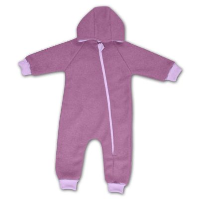 Salopeta overall din lana fiarta dublata cu bumbac, Kidizi Purple 2-3 ani, prevazuta cu gluga si mansete transformabile in manusi