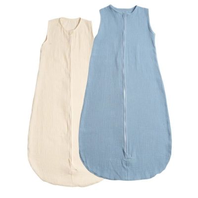 Set 2 saci de dormit de vara pentru copii din muselina dubla 18-36 luni Kidizi jeans-ivory, bumbac 100%, 0.3 tog