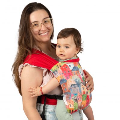 Marsupiu bebe ergonomic ajustabil si compact Kidizi Goya Colors, de la 4,5-15 kg, include saculet transport