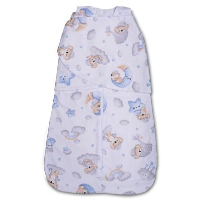Sac de dormit bebelusi cu interior din flanel si sistem de infasare Kidizi Koala Dreams Blue, 70 cm, 0.5 tog