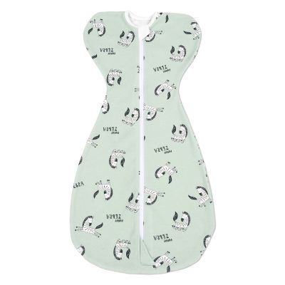 Sistem de infasat cu fermoar dublu Kidizi Swaddel Confort Zebra Mint 0-4 luni, 100% bumbac, 0.5 tog