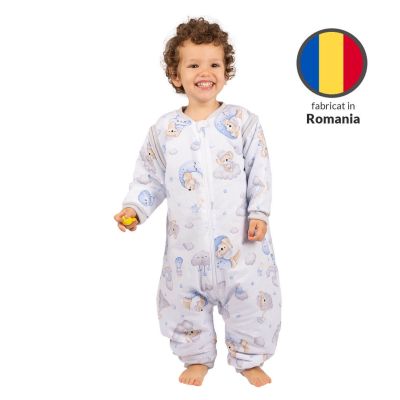Sac de dormit copii din bumbac cu picioare si maneci detasabile 18-36 luni Kidizi Koala Dreams blue, 1 tog, pentru toamna-iarna, bumbac 100%