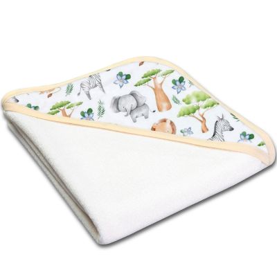 Prosop bebe din bumbac cu gluga 90x90 cm Kidizi Safari, potrivit de la nastere pana la 2 ani