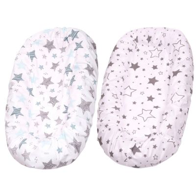 Set 2 Huse tip cearceaf cu elastic roata pentru baby nest Kidizi Galaxy Grey Mint, include zona centrala impermeabila