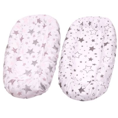 Set 2 Huse tip cearceaf cu elastic roata pentru baby nest Kidizi Galaxy Grey Pink, include zona centrala impermeabila
