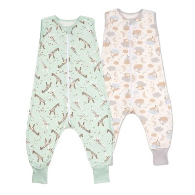 Set 2 saci de dormit copii de vara din bumbac cu picioare 18-36 luni Kidizi Giraffe On a Cloud Pastel, 0.5 tog