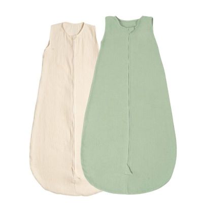 Set 2 saci de dormit de vara pentru copii din muselina dubla 18-36 luni Kidizi mint-ivory, bumbac 100%, 0.3 tog
