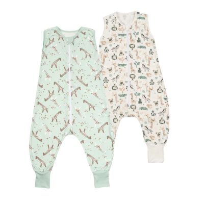 Set 2 saci dormit copii de vara din bumbac cu picioare 6-18 luni Kidizi Giraffe Safari, 0.5 tog, mansete transformabile in soseta