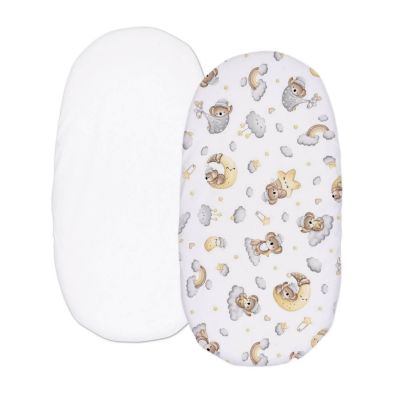 Set 2 cearceafuri din bumbac cu elastic roata pentru landou sau cosulet de rachita Kidizi Koala Dreams